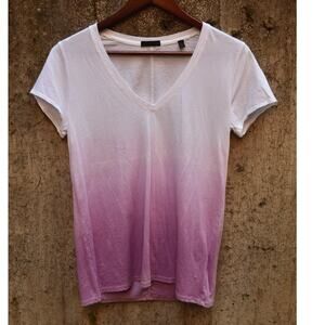 ATM Dip Dye V-Neck T-Shirt White to Lavender Ombre Size M